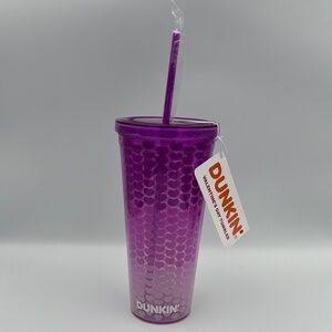 Dunkin Donuts Purple Ombre Hearts Valentines Day‎ Tumbler, Heart Shaped Straw